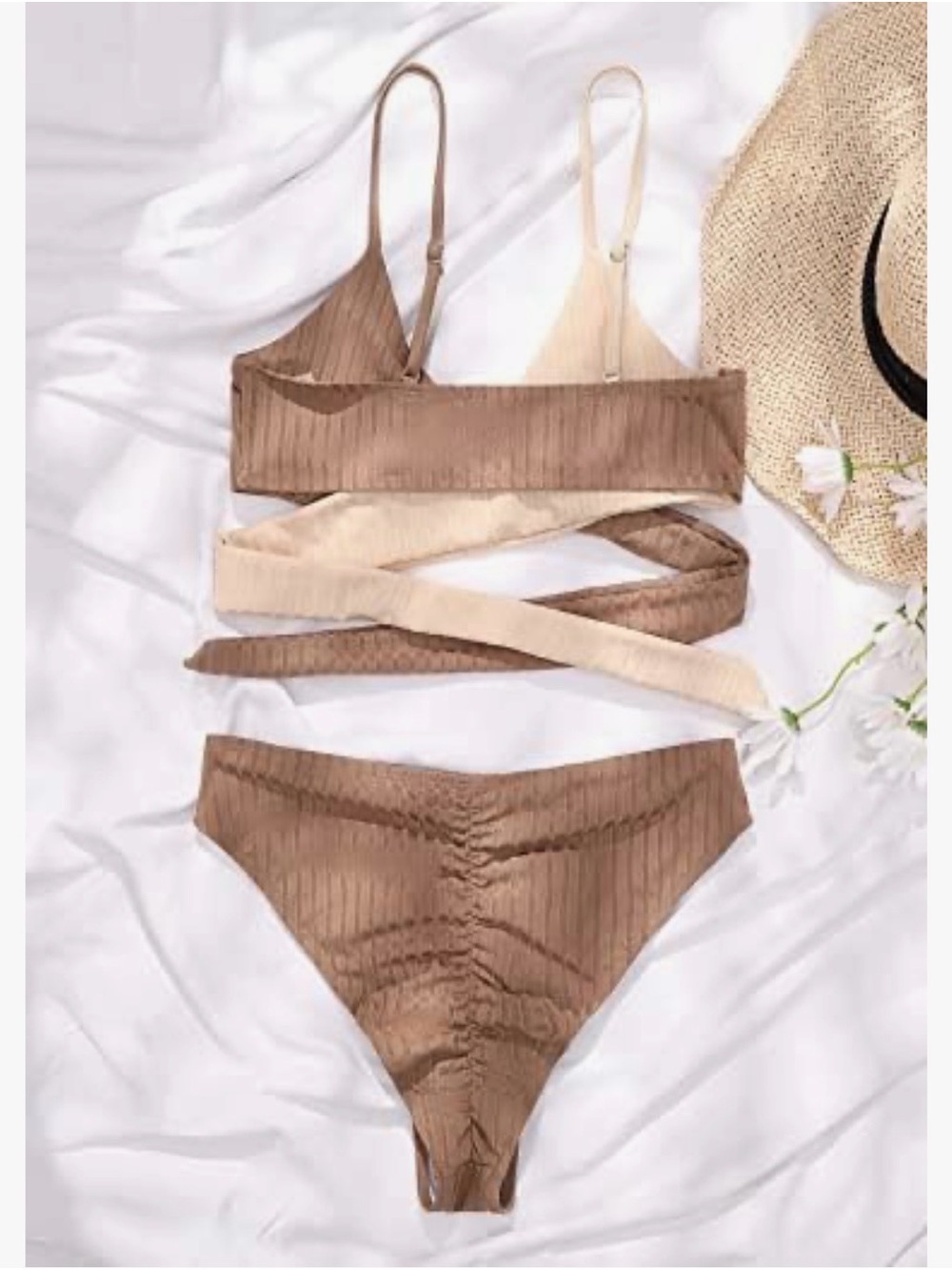 Color Block Ribbed Wrap Bikini Set - Picture 4 of 6